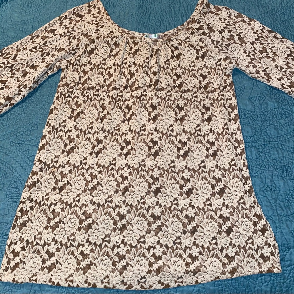 Lady Noiz Brown & Cream Lace Shirt